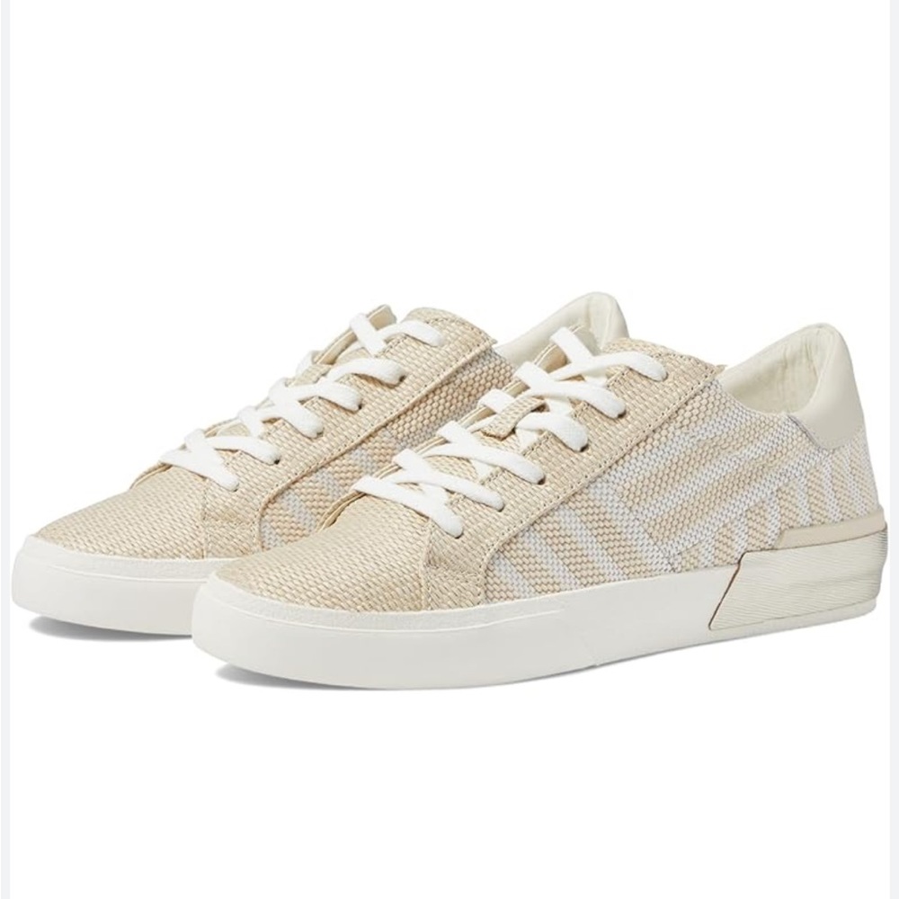 Dolce Vita Zina Beige and White Woven Low-Top Sneakers